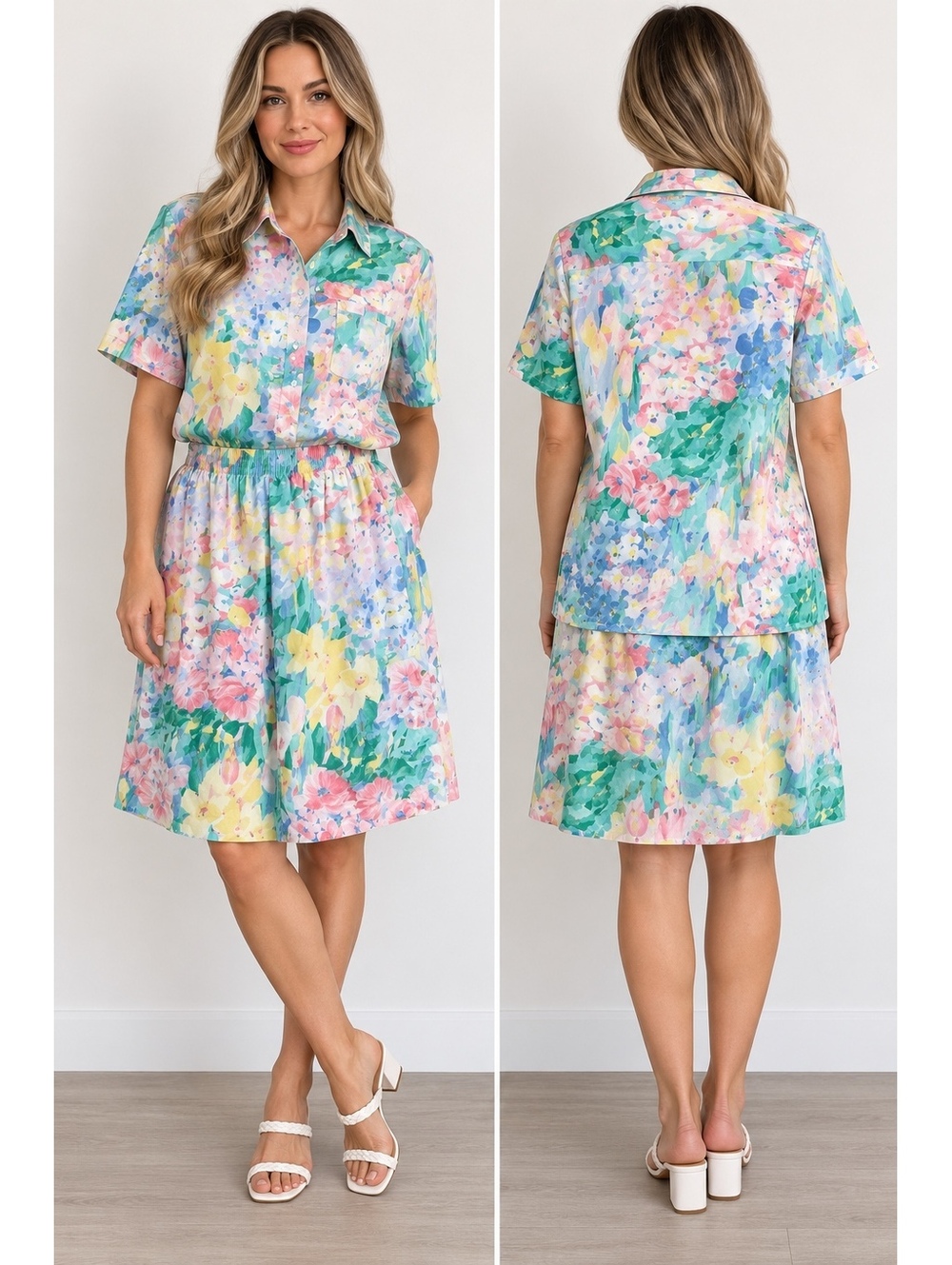 Vintage Alfred Dunner Floral Blouse Skirt Set Size 10/14 Made USA Cottagecore